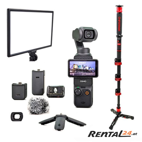 DJI Osmo Gimbal Komplettset mit Mikrofon, Licht und Kamera DJI Osmo Pocket 3 Creator Zubehör und Stativ, Mikrofon und Licht